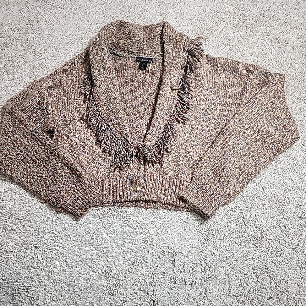 House of Harlow 1960 Brown Knit Fringe Shawl Cardigan Sweater - Size XL - Picture 2 of 9